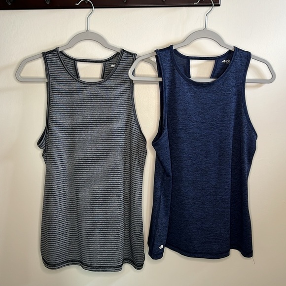 IDEOLOGY SET OF TWO MEDIUM TANK TOPS BLUE & GRAY BLACK STRIPED CREW NECK - Picture 1 of 16